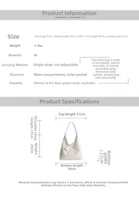 Detailed size chart and dimensions of the cream PU leather tote bag with logo
