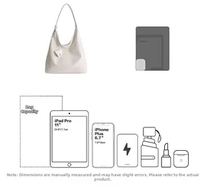Capacity display of white hobo tote bag holding 11-inch iPad Pro and daily essentials