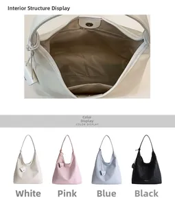 Detail view of large hobo tote interior structure and four available color options