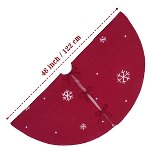 Jupe de sapin de Noël rouge 122 cm avec motifs de flocons de neige blancs et nœuds