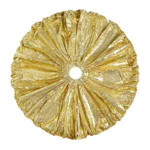 Sparkling gold sequin Christmas tree skirt with round hole and elegant fabric folds