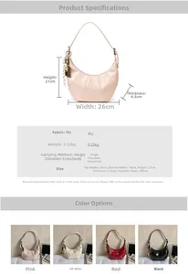 Detailed size chart and material specifications for this crescent PU leather tote bag
