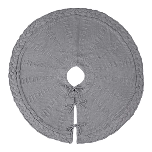 Falda gris de punto para árbol de Navidad con diseño de trenzas y lazos decorativos