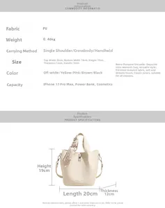 Detailed size specifications for the vintage cream bucket bag with dimensions and weight
