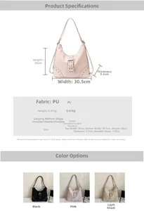 Detailed size specifications and material chart for the vintage rivet shoulder bag
