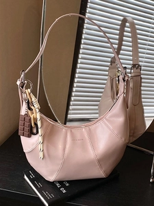 Borsa Hobo Donna in Pelle PU a Mezza Luna Vintage Moda con Stampa di Lettere Borsa Sottoascella con Pendente a Cioccolato
