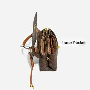 Detail view of the interior layout with double zipper pockets and inner slip pocket