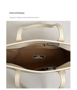 Interior view of tote bag featuring large main compartment and zipper inner pocket