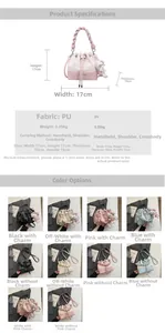 Detailed size specifications for the 17x17x10cm PU leather drawstring bucket bag