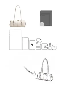 Vista dettagliata della capacità di una borsa a tracolla beige minimalista ed elegante