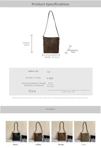 Vue détaillée des dimensions et des spécifications internes du sac seau en cuir