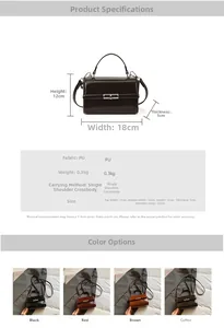 Size chart showing mini crossbody bag dimensions 18x12x5cm and weight specifications