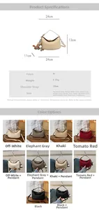 Detailed size comparison and specifications for PU leather underarm bags in two sizes