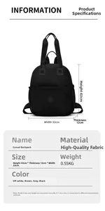 Detailed size specifications for the large black nylon backpack for daily commuting