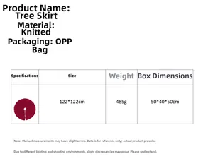 Size chart for 122cm red knitted Christmas tree skirt with diamond pattern