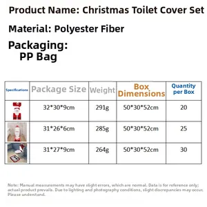 Detailed dimensions and polyester material specs for Christmas toilet seat cover sets