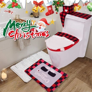 Christmas toilet cover set featuring red black plaid and Santa Claus gnome design