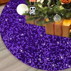 Purple Sequin Tree Skirt Sparkly Round Holiday Tree Base Cover For Christmas Halloween Festive Party Home Decoration