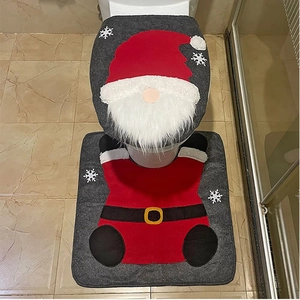 Close-up of Christmas gnome toilet cover and mat set with soft 3D plush beard detail