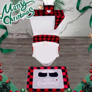 Christmas Toilet Cover Gnome Santa Bathroom Rug Tank Cover Buffalo Plaid Decor Ornament Home Holiday Celebration Party