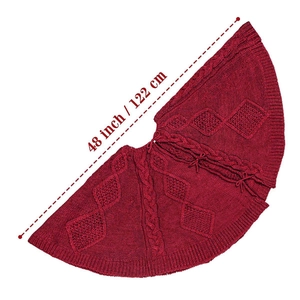 Red 48 inch knitted Christmas tree skirt with cable knit and diamond patterns
