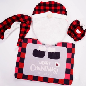 3-piece Christmas bathroom set with gnome buffalo plaid toilet cover and festive floor mat