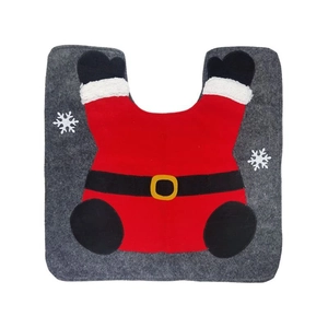 Christmas themed U-shaped toilet mat with Santa Claus pattern on dark gray felt fabric