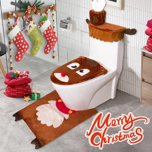 Christmas Reindeer Bathroom Toilet Cover Decoration Soft Plush Warm Holiday Theme Home Decor Accessory Reindeer Face Theme