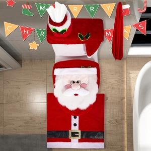 Santa Claus Toilet Seat Cover Polyester Bathroom Ornament Rug Tank Cover Tissue Box Cover Festive Christmas Washroom Decor