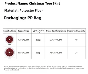 Size chart for red and black Christmas tree skirts in 24-inch and 36-inch diameter sizes