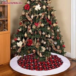 36-inch red and black buffalo plaid Christmas tree skirt with white snowflake patterns