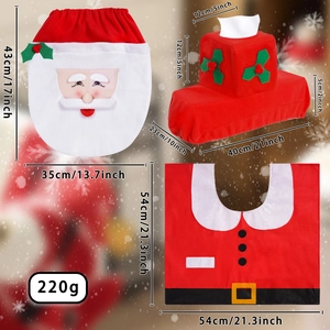3-piece Christmas toilet seat cover set with Santa Claus design and soft flannel texture