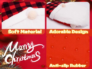 Detail of Christmas toilet seat cover featuring soft fabric, gnome beard, and anti-slip backing