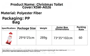 Tabella taglie set toilette natalizio con copriwater, tappetino e specifiche serbatoio
