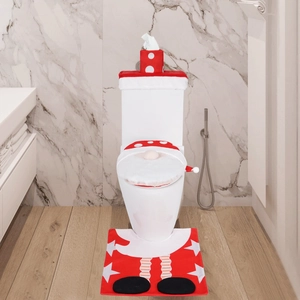 Christmas Gnome Toilet Seat Cover Water Tank Lid Cover And Bathroom Rug Red Polka Dot Polyester Fabric Home Decor