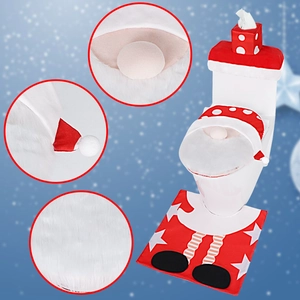 Christmas Santa toilet seat cover set with red polka dots and soft plush mat