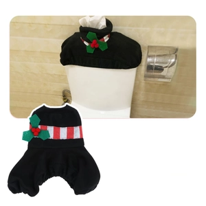 Housse de réservoir de toilette bonhomme de neige en peluche noire pour Noël