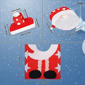 Three-piece Christmas bathroom set with red polka dot tissue box and Santa hat toilet cover