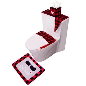 Housse de siège de toilette de Noël en tissu écossais rouge et noir avec décor Père Noël