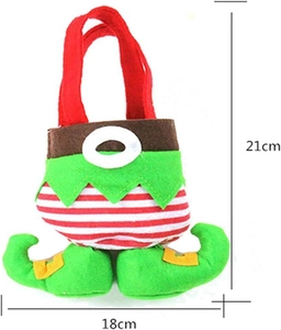 Christmas elf style mini felt gift bag with size dimensions 21cm by 18cm shown