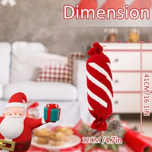 Lungo cuscino decorativo in peluche a forma di caramella a righe bianche e rosse