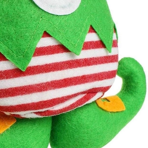Christmas elf doll decoration in green felt and red striped fabric for holiday decor
