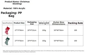 Size chart for striped Christmas stockings made of knitted acrylic with paw print details