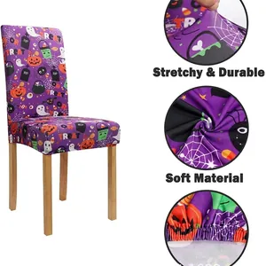 Fodera elastica per sedia di Halloween con stampe viola di zucche e fantasmi