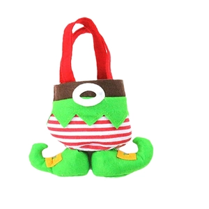 Christmas elf pants felt gift bag with red striped legs and green boots for holiday candy