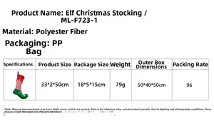 Polyester Christmas elf stocking with red-green colors and white polka dots pattern
