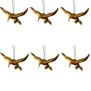 Set of 6 golden glitter hummingbird hanging ornaments for Christmas tree decor