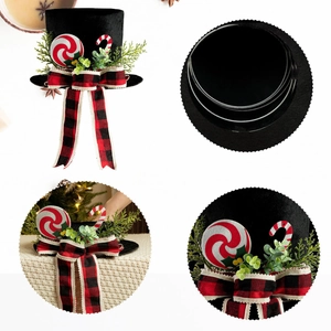 Mini Christmas top hat headband with plaid bow, peppermint candy and pine needles