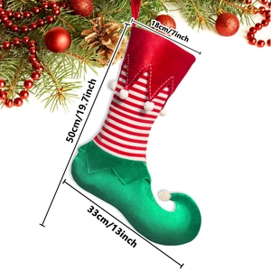Elf-shaped Christmas stocking in red and green with dimensions of 50cm tall