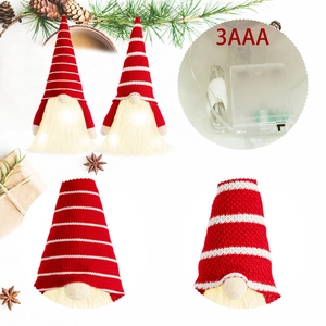 Macro view of Christmas gnome plush with LED light and 3xAAA battery box detail